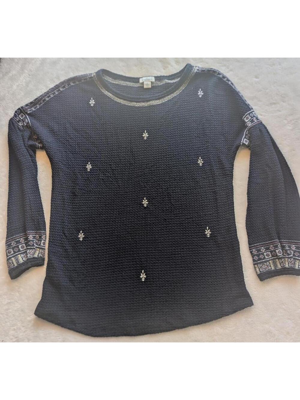 Sundance Dark Blue Knit Sweater with Embroidered Blouse